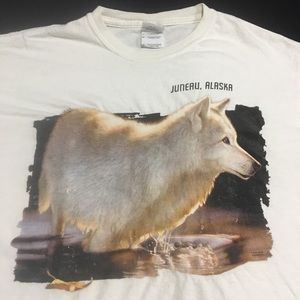 90s Vintage Juneau, Alaska White Wolf T Shirt